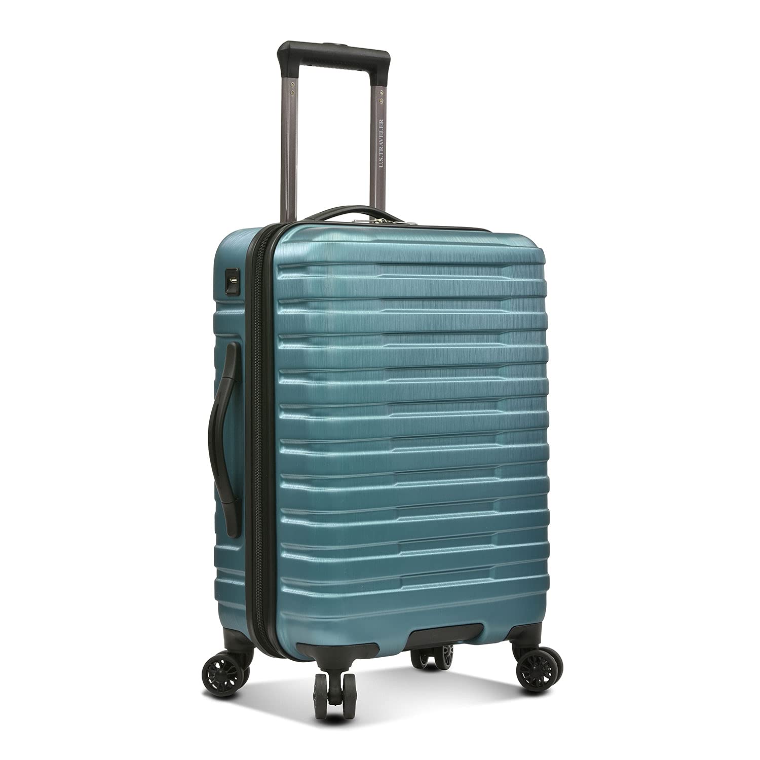 U.S. Traveler Boren Polycarbonate Hardside Rugged Travel Suitcase Luggage with 8 Spinner Wheels, Aluminum Handle, Teal, 2-Piece Set, USB Port in Carry-On