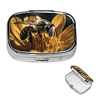 Serious Bee Pill Box Small Metal Pill Case for Purse & Pocket 2 Compartment Pill Organizer with Mirror Travel Pillbox Medicine Case Portable Pill Container Unique Gift