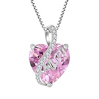 YL Mum Heart Necklace 925 Sterling Silver Pendant 12 Birthstone Cubic Zirconia Necklace Jewellery Gifts for Wife Mom