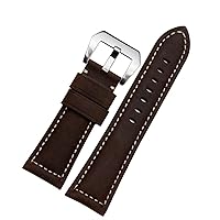 20mm 22mm 24mm 26mm Genuine Leather Retro Man Watch Band for Panerai PAM111 441 Cowhide Watchband Wrist Strap (Color : Dark Brown Silver, Size : 24mm)