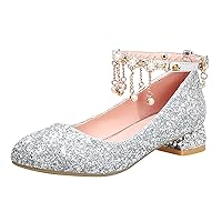 Big Kids Girls Closed Toe Pendant Princess Shoes Fine Flash Hook & Loop Girls Fine Heel High Heel Shoes