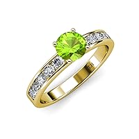 Peridot & Natural Diamond (SI2-I1, G-H) Engagement Ring 2.10 ctw 14K Yellow Gold