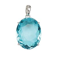 Approx 135 Ct. Blue Topaz Gemstone Pendant Without Chain, 925 Sterling Silver Oval Shape Topaz Pendant Without Chain