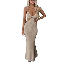 Women's Bohemian Swing Solid Color Beach Round Neck Trendy Dress Casual Summer Flowy Sleeveless Knee Length White