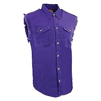 Milwaukee Leather DM1006 Men's Purple Lightweight Denim Shirt with with Frayed Cut Off Sleeveless Look - X-Large