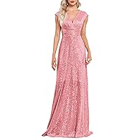 Women's Sequin Prom Dresses V Neck Sparkly Evening Gowns for Women Formal Dress