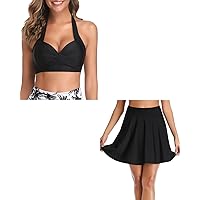 Tempt Me Women Black Push Up Bikini Top and High Waisted Swim Skirt Swimsuits Middle