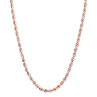 14k SOLID Yellow or White Or Rose/Pink Gold 1.50mm Shiny Diamond-Cut Royal Solid Rope Chain Necklace for Pendants and Charms with Lobster-Claw Clasp (7