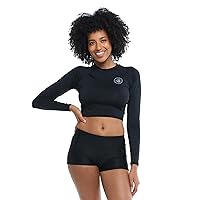 Body Glove Women's Standard Let It Be Long Sleeve Crop Top Rashguard with UPF 50+, Black, Medium