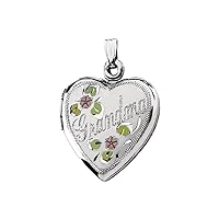 925 Sterling Silver Tri Color Grandma Love Heart Photo Locket Pendant Necklace 3/4 Inch wide Jewelry for Women