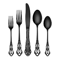EUIRIO 30 Pieces Royal Silverware Set for 6, Retro Gorgeous Flatware Set Black, Premium Stainless Steel Vintage Cutlery Set with Forks Spoons and Knives, Dishwasher Safe