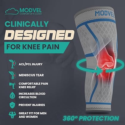 Modvel 2 Pack Knee Brace Compression Sleeve for Men & Women | Knee Support for Running | Medical Grade Knee Pads for Meniscus Tear, ACL, Arthritis, Joint Pain Relief. (M)