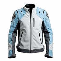 Light Grey Blue Genuine Sheepskin Stand Collar Zip-up Punk Sleek Classy Lightweight Moto Biker Leather Jacket
