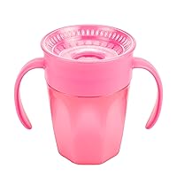 Milestones Cheers 360 Cup Spoutless Transition Cup with Handles for Easy Grip and Leak-Free Learning, Pink, 7 oz/200 mL