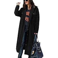 CHICZONE Womens Casual Lapel Button Down Long Corduroy Shirt Jacket Shacket Long Sleeve Boyfriend Oversized Trench Coat Black XL