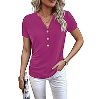 Womens Tops Short Sleeve Shirts for Women Spring Fashion V Neck Button Down Tshirts Trendy Summer Clothes