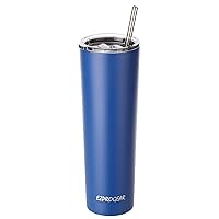 Ezprogear 34 oz Stainless Steel Slim Skinny Tumbler Vacuum Insulated Blue Sapphire Water Mug with Straw (34 oz, Sapphire)