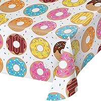 Creative Converting All Over Print Plastic Tablecover, Donut Time - 54