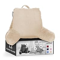 Clara Clark Reading Pillow, Back Rest Pillow for Sitting in Bed with Arms for Kids & Adults - Premium Shredded Memory Foam TV Sit Up Pillow - Medium, Cream