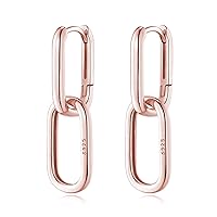 Solid 925 Sterling Silver Link Chain Earrings Hoop for Women Teen Girls U Hoop Earrings Minimalist Huggie Drop Earrings