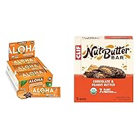 ALOHA Organic Plant Protein Bars | Peanut Butter Chocolate Chip | 1.98 Oz (12 Pack) + CLIF Nut Butter Bar - Chocolate Peanut Butter - Filled Bars - 1.76 oz. (5 Pack)