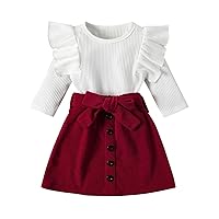 Kids Toddler Baby Girl Fall Winter Outfit Long Sleeve Shirt Ribbed Knitted Pullover Top Skirt Set 2pcs Clothes