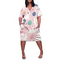Midi Dress with Pockets Summer Casual Oversized Plus Size T-Shirt Dress for Beach Vacation Party Club Night