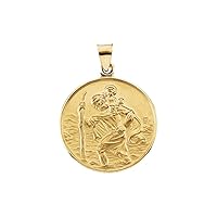 18k Yellow Gold St Christopher Religious Medal Pendant Necklace 24.5mm Jewelry Gifts for Women