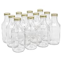 North Mountain Supply 16 Ounce Glass Sauce Bottle - with 38mm Gold Metal Lids - Case of 12