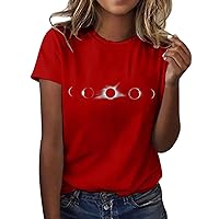 Women's Solar Eclipse Print Shirt Funny Summer Casual Tee Short Sleeve Crew NeckTees Shirts Fashion Clothes 2024