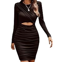 GRASWE Women's Long Sleeve Cut Out Bodycon Dress Wrap Slim Fit Party Dress Sexy Round Neck Evening Dresses