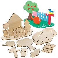 Baker Ross FE518 in The Garden Wooden Scene Kits - Pack of 4, Woodcraft Construction Kits for Kids Arts and Crafts Projects