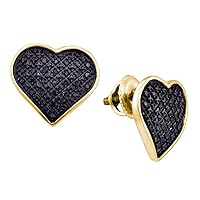 The Diamond Deal Yellow-tone Sterling Silver Womens Round Black Color Enhanced Diamond Heart Earrings 1/4 Cttw