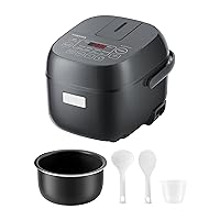 TOSHIBA Rice Cooker Small 3-Cup Uncooked– LCD Display with 8 Cooking Functions: Rice, Oatmeal, Mixed Grains and More, NonStick Inner Pot, Grey