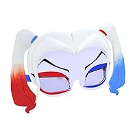 Sun-Staches Harley Quinn Sunglasses with Ponytails | DC Comics Batman Costume Accessory | One Size Fits Most