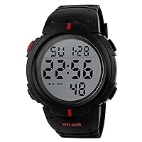 ROSEBEAR Men's Quartz Digital Watches, 50 m Waterproof Electronic Sports Watch, Outdoor Camping Luminous Digital Watch Strap Made of PU