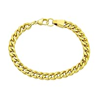 Bling Jewelry Unisex Classic Curb Chain Link Bracelet Solid Heavy Silver Gold Plated Stainless Steel Men Teens Women 8, 8.5, 9 Inch 6MM