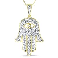 The Diamond Deal 10kt Yellow Gold Mens Round Diamond Eye of Fatima Hamsa Hand Charm Pendant 1/2 Cttw