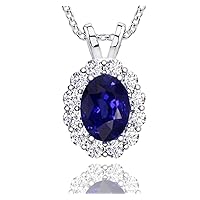 5.57 Ct Ladies Sapphire and Diamond Pendant with 16 Inches Chain