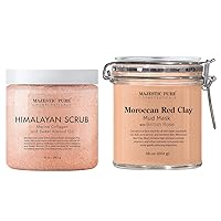 Majestic Pure Himalayan Scrub with Collagen (10 oz) and Moroccan Red Clay Mud Mask (10 oz) Bundle