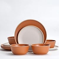 Melamine Dinnerware Sets 12pcs, Plates and Bowls for 4, Unbreakable Dinnerware Sets, Ideal Dinnerware for Party, Unbreakable, BAP free, Dishwasher Safe, Red Color (Terracotta Color)