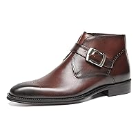Mens Boots Casual Leather Buckle Ankle Dress Boots for Men Black Brown
