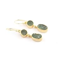 Guntaas Gems Beautiful Earring Jewelry Raw Rough Green Strawberry Quartz Gemstone Brass Gold Plated Hook Earring