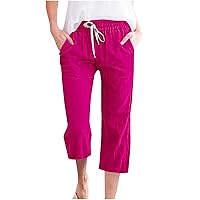 Womens Capri Pants High Waist Linen Pants Plus Size Summer Pants Straight Leg Casual Pants Comfy Beach Pants Trousers