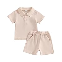 Baby Boy Girl Summer Clothes Short Sleeve Button Up Polo T Shirt Shorts Set 2Pcs Toddler Solid Color Outfits