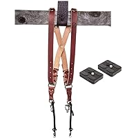 HoldFast Gear Money Maker Multi-Camera Harness, Bridle Leather Chestnut (Medium) and Set of 2 Replacement Quick Release Plates for The MeFoto/Benro Tripod