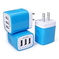 USB Plug, Wall Charger 3 Pack Muti Port Home Charger Adapter Fast Charging Station Phone Cube Box Base Brick for iPhone, Samsung Galaxy, Moto, HTC, LG, Google Pixel, Earbuds