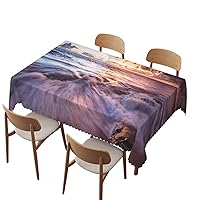 Coastal tablecloth,52x70 inch,Waterproof Stain Wrinkle Resistant Reusable Print Table Cloth,for Kitchen Indoor Outdoor Events party Decor-Rectangle Table Clothes for 4 Ft Tables,Warm Taupe Peach Blue