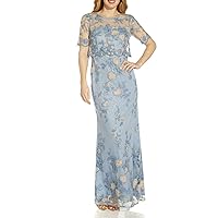 Adrianna Papell Embroidered Pop Over Long Column Mob Gown Skyway 6