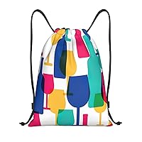 Cocktail Glasses And Wine Bottles Print Drawstring Backpacks,Drawstring Bags,String Bags Gym Shopping Yoga Sport Beach For Men Women